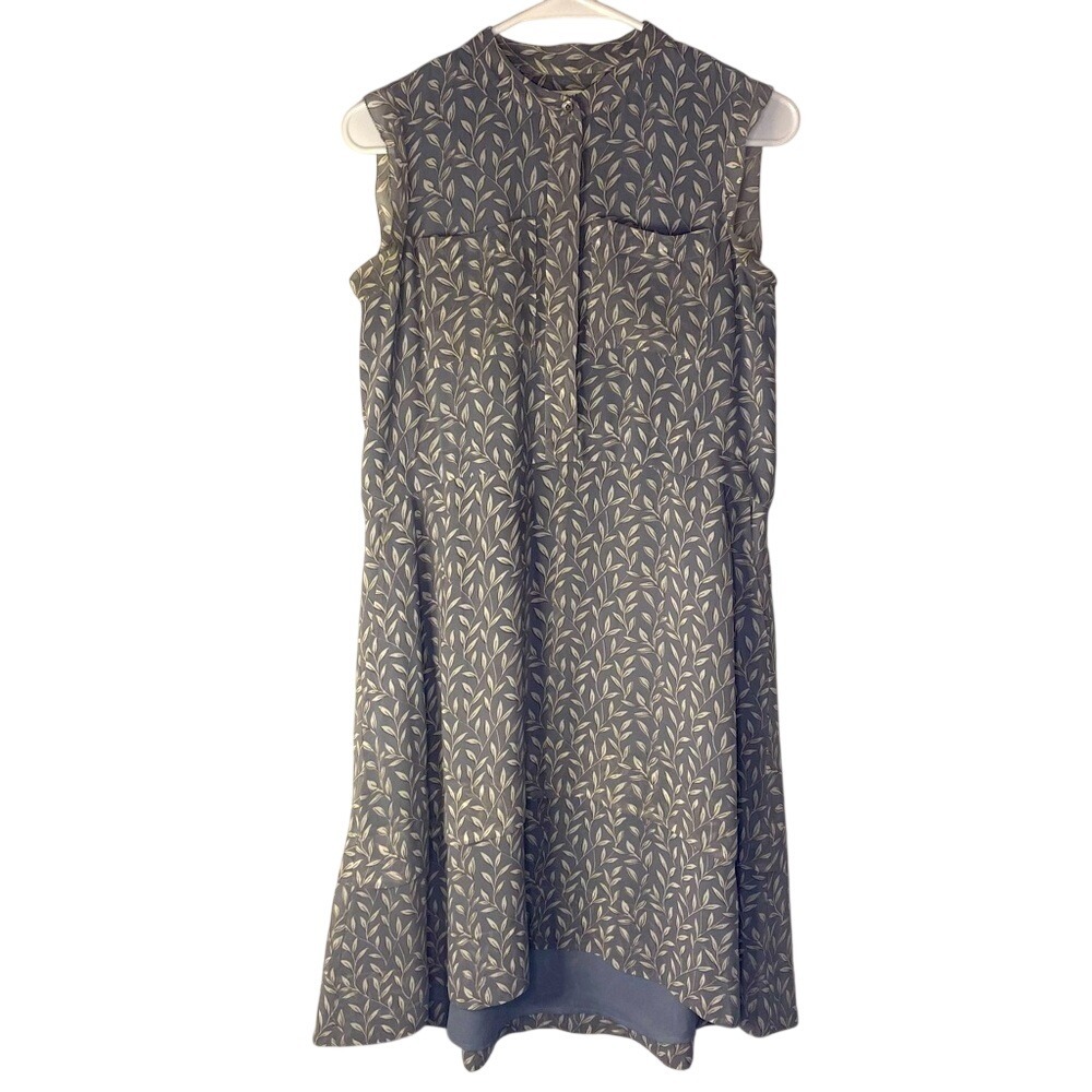Madewell Grey Willow Leaf Print Sleeveless Midi Dress Cottagecore Office Size 00